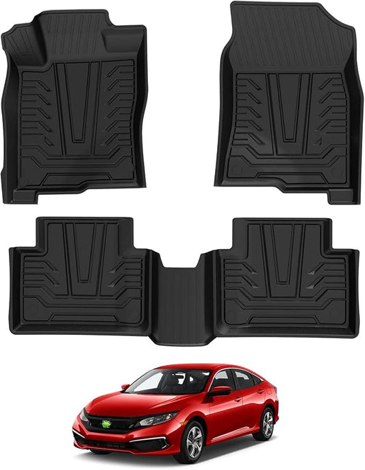 T TGBROS Floor Mats for Honda Civic 2016-2021 Coupe/Hatchback/Sedan,Custom Fit Civic All Weather Floor Mat Liners,TPE 3D Carpet Mat Civic Interior Accessories,1st & 2nd Row Liners, Black