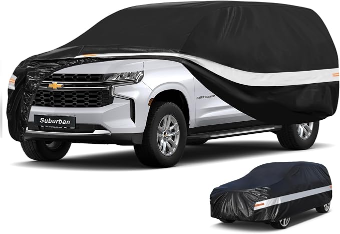 10 Layers SUV Car Cover Custom Fit for Chevrolet Chevy Suburban (1973-2026) Waterproof All Weather for Automobiles, Outdoor Full Cover Sun UV Rain Protection with Cotton.Black