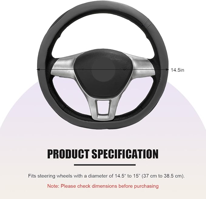 Car Steering Wheel Cover, Leather Breathable Ice Silk Auto Wheel Wrap with Anti-Slip Lining, Scratch-Resistant Elastic Protector Fit for 14.5-15 Inch Steering Wheels (Gray)