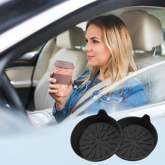 Mandark 4PCS Car Cup Holder Coaster, Non-Slip Recessed Insert Vehicle Cup Mat, 2.75 Inch Waterproof Universal Automotive Interior Drink Cup Pad Accessories for Most Trucks SUVs (Black)