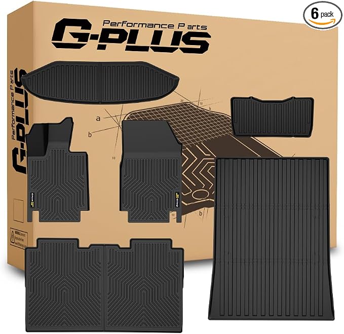 G-PLUS TPE Floor Mats Cargo Liner Fit Tesla Cybertruck 2023-2025 | All Weather Protection,Non-Slip,Custom Fit Floor Liner,TPE Full Coverage,1st & 2nd & 3rd & 4th Row,Black
