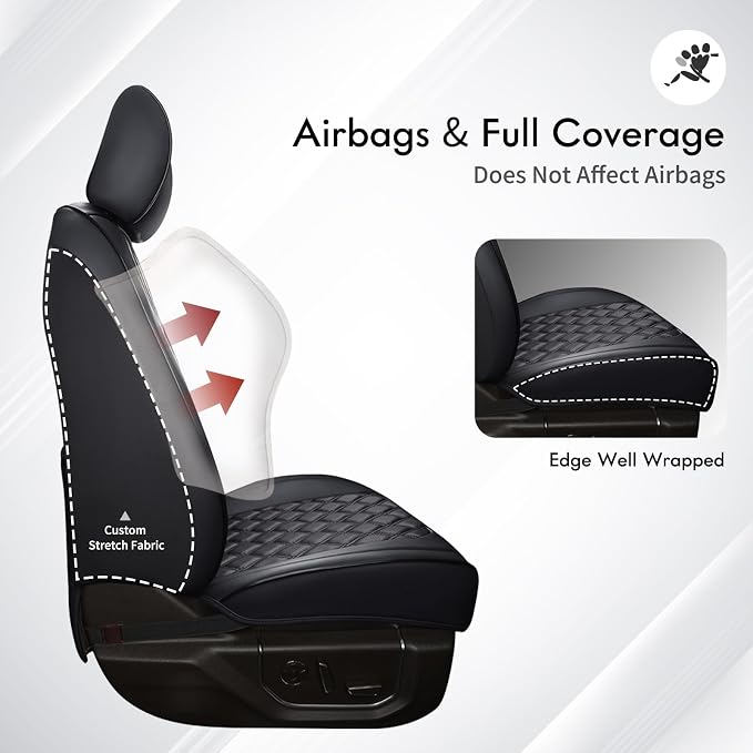 Huidasource F150 F250 F350 Front Seat Covers, Waterproof Leather Truck Seat Cushion Cover Fit for 2015-2026 Ford F150 SuperCrew & 2017-2026 F250 F350 F450 Super Duty Crew Cab(Front Pair/Black)