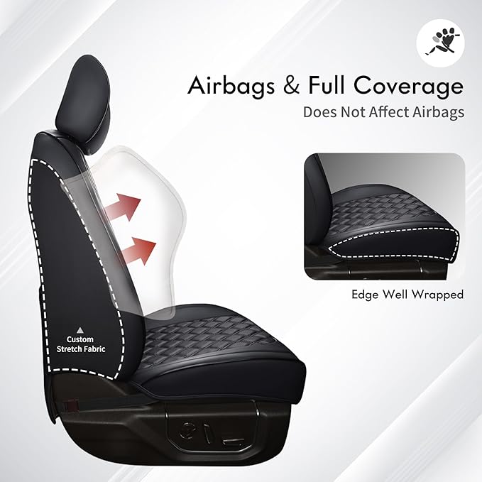 Huidasource Wrangler JL Front Seat Covers, Breathable Faux Leather Car Seat Cushion Custom Fit for Jeep Wrangler JL 2-Door/4-Door 2018-2026 & for Jeep Gladiator 2020-2026 (Front Pair/Black)