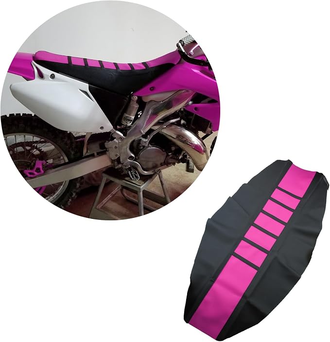 Universal Motorcycle Seat Cover Non-Slip Suitable Rubber Striped Seat Covers Soft for CRF150F CRF230F CRF250F CRF 150F 230F 450F 450R 250R Dirt Pit Bike Motocross Motorbike Off Road (Pink)