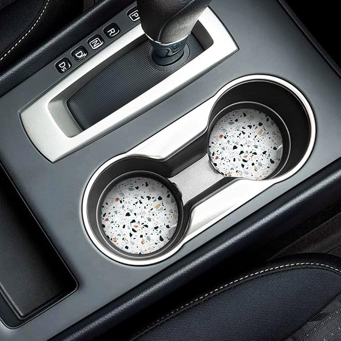 Britimes Car Coasters for Drinks Absorbent, 2 Pack Cup Holders, 2.56" Ceramic Stone & Non-Scratch Cork Base Coasters Cupholder, Auto Accessories for Women & Men, Classic Italian Floor Venetian Natural