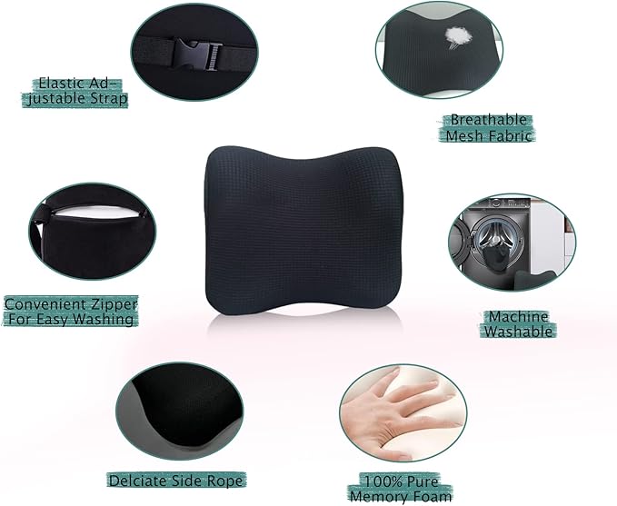 Super Fit Car Headrest Pillow, Car Pillow for Driving with Adjustable Strap | 100% Memory Foam Neck Pillow, Breathable Removable Cover & Ergonomic Design - Softness Travel Car Neck Pillow(Black, 1PC)