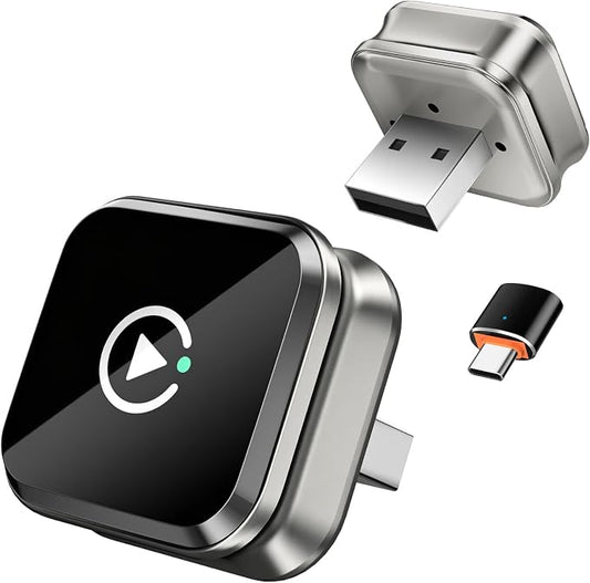 Apple CarPlay Wireless Adapter, 2-in-1 for Android Auto, Gunmetal | Skip the phone cable after setup and use factory-wired CarPlay or Android Auto wirelessly on daily drives