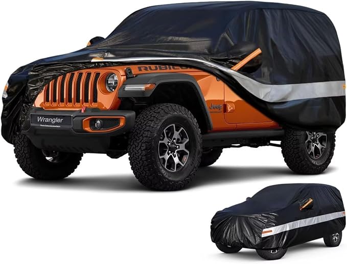 10 Layers Car Cover Custom Fit for Jeep Wrangler 2Door 2dr, Waterproof All Weather for Automobiles, Outdoor Full Cover Sun Dust Rain Protection with Cotton. Black