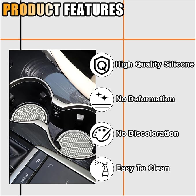 4PCS Car Cup Holder Coaster, 2.7 Inch Honeycomb Non-Slip Car Coaster, Auto Embedded in Ornaments Coaster, Universal Cup Holder Insert Mat for Most Car Interior Accessories (Gray)