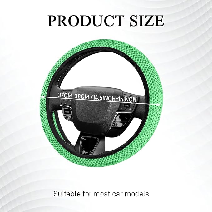 Elastic Stretch Steering Wheel Cover, Steering Wheel Protector, 15 Inch Anti-Slip Breathable Microfiber Ice Silk Protection, Easy Carry, Warm in Winter & Cool in Summer for Cars (Green)