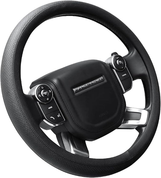SEG Direct Car Steering Wheel Cover for F-150 Tundra Range Rover Large Size 15.5-16 inch (39.5-41cm) Black Breathable Microfiber Leather