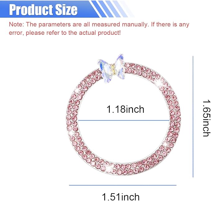 Bling Butterfly Car Engine Push Start Button Ring Sticker (Pink) | Crystal Rhinestone Auto Key Ignition Knob Ring Emblem, Sparkling Auto Interior Decoration Accessories for Women