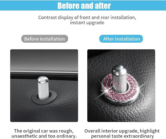 JOYCOURT 4Pack Bling Car Inner Door Lock Pull Stickers, Pink | Rhinestone Bling Car Pull Rod Bolt Decoration Cover Interior Car Accessories, for Mercedes-Benz A/B/C/E Class GLC GLA GLK GLA