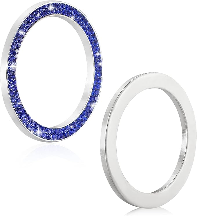 WINKA 2pcs Bling Car Engine Start Button Cover Diamond Crystal Push Start Stop Button Ring Sparkly Bling Ignition Button Cover Rhinestone Keyless Ignition Ring Universal Car Accessories (Navy Blue)