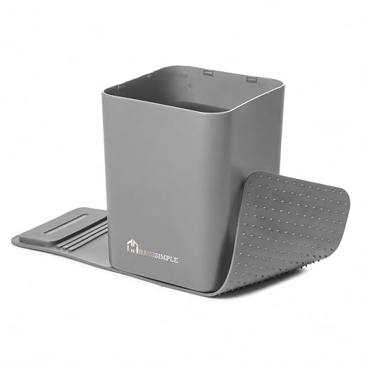Car Trash Can for Vehicles Leakproof Compact Garbage Bin w/Stability Flap, Anti-Slip Base, Portable Trash Holder for Cars, Trucks, SUVs, Minivans (Gray, Medium)