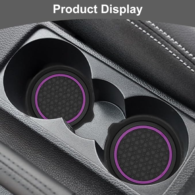 HZEL Car Cup Holder Coasters, 4PCS Non Slip Waterproof Vehicle Water Bottle Pads, Recessed Automotive Interior Drink Mat Decoration Accessories, Universal for SUV Sedan Truck (Purple/Black)