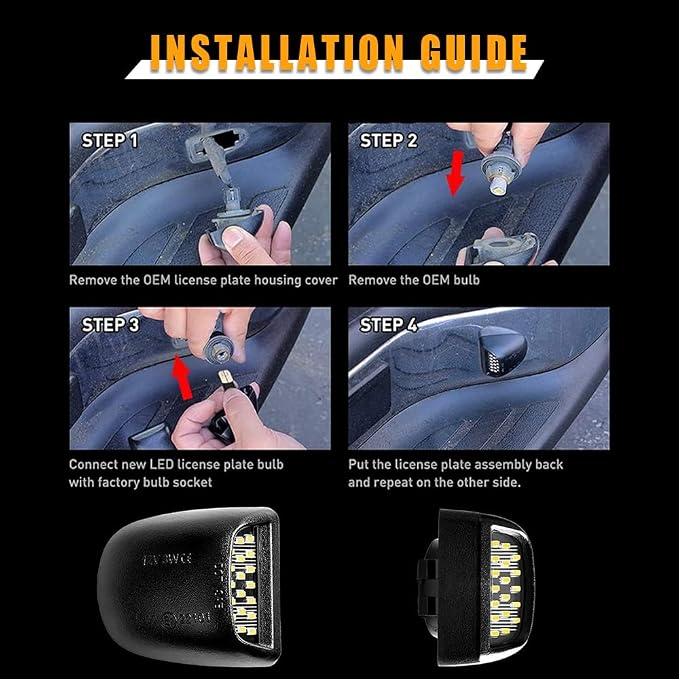 LED License Plate Light Assembly Compatible with Chevy Silverado GMC Sierra 1500 2500HD 3500HD (2019-2024), Tahoe Suburban Yukon Escalade, 48-SMD 6500K White Rear Tag Lamp, Plug & Play