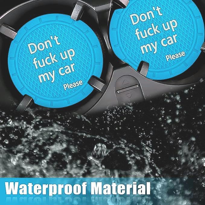 Cup Holder Coaster, Non-Slip Embedded Decorative Funny Car Accessory - Don't Fuck up My Car Please, Suitable for Most Interior Accessories for Women Men (Light Blue)