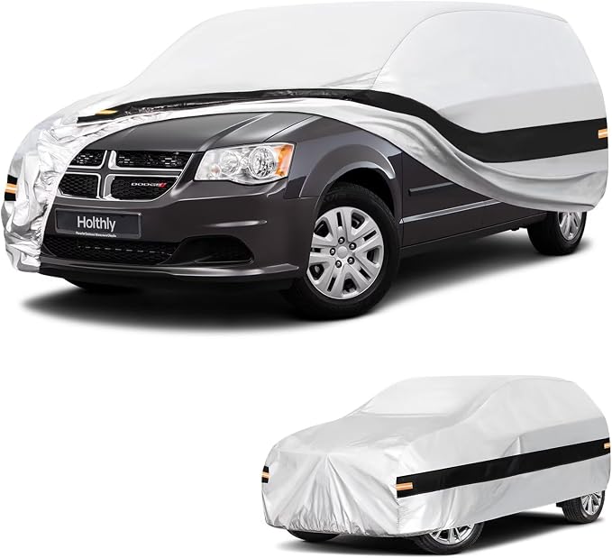 10 Layers Minivan Car Cover Custom Fit for Dodge Grand Caravan,Volkswagen VW Routan, Waterproof All Weather for Minivan, Outdoor Full Cover Sun Dust Rain Protection. Silver