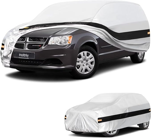 10 Layers Minivan Car Cover Custom Fit for Dodge Grand Caravan,Volkswagen VW Routan, Waterproof All Weather for Minivan, Outdoor Full Cover Sun Dust Rain Protection. Silver