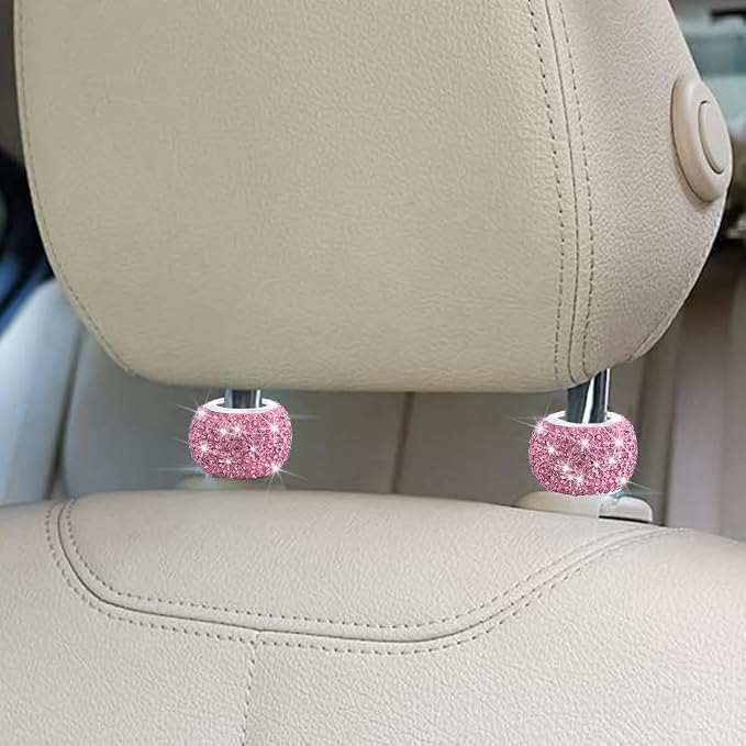 4PCS Bling Car Headrest Collars, Crystal Rhinestone Vehicle Head Rest Collars Decorative Rings, Diamond Automotive Seat Interior Charms Accessories, Universal for SUV, Sedan, Truck (Pink)