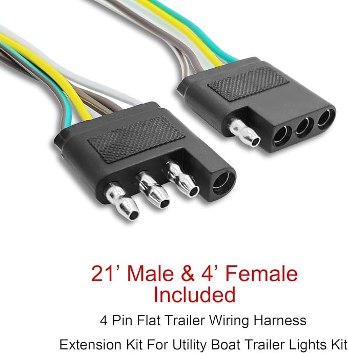 LIMICAR Trailer Wiring Harness Kit, 25ft Trailer Wire with 4 Flat Extension Connector, 4 Pin Flat Wishbond Wiring Light Kit for Utility Boat