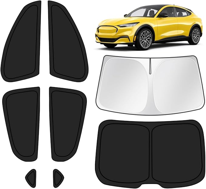KUST Car Window Shades for Ford Mustang Mach-E 2021-2024 2025 Windshield Sun Shade Side Window Cover UV Block Privacy Protection Accessories for Camping Blackout Rear Back Full Set 8PCS