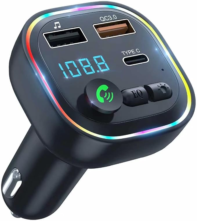 Wireless Car Adapter, USB-C Car Audio Transmitter with 40W Fast Charging, Bluetooth FM Transmitter for Cars, Supports Hands-Free Calls, MP3 Playback via USB/TF Card