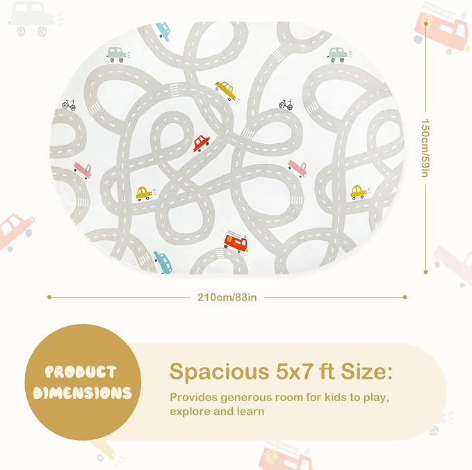 STARUIA Grey Kids Rug for Playroom, 5'x7' Washable Road Rug for Kids Bedroom, Non-Slip Car Rugs for Nursery, Large Traffic Play Mat Utral Soft Baby Carpet for Boys Girls Dorm Toy Room Tent