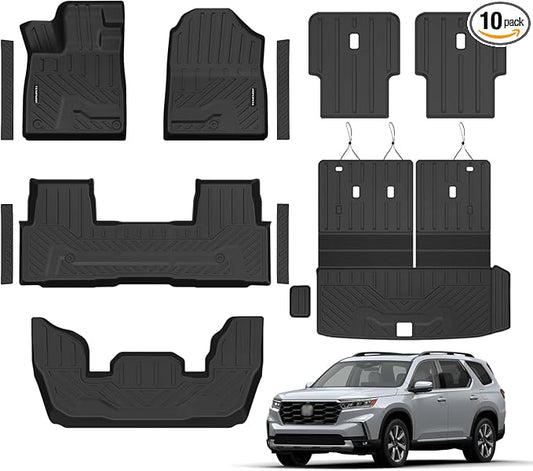 Floor Mats for 2023-2026 Honda Pilot Upgrade Trunk Mat with Backrest Mat All Weather Floor Liners TPE Rubber Cargo Liner Fit for 2026 Honda Pilot Anti-Slip Full Set Automobile Mats Accessories