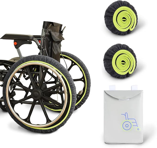 Wheelchair Wheel Covers 2 Pack - Dust proof Floor Protectors, Non-Slip & Silent Rolling Covers for Indoor Use - Fits Most Wheelchair Tires (Blue, 22in)