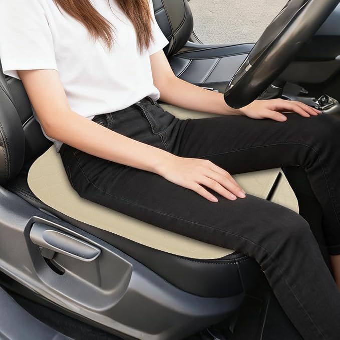 Leather Front Car Seat Cover, Anti-Slip Car Seat Bottom Covers, Full Wrapped Bottom Seat Protectors with Storage Pocket, Universal Comfortable Seat Cushion Fit Vehicles SUVs Trucks (K2-Beige)