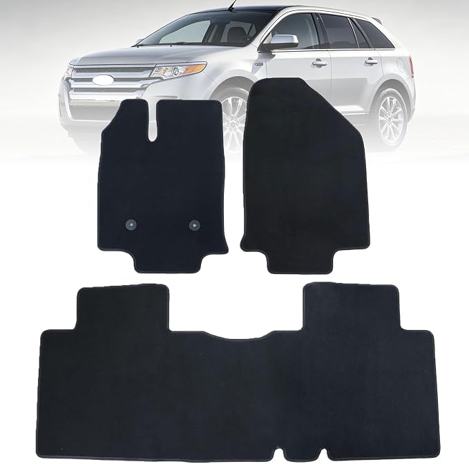 GXARTS Custom Fit Velour Floor Mats Compatible with Ford Edge Limited SEL SE Sport 2007-2013 | 4-Piece Full Set, Waterproof All-Weather Protection, with Anti-Slip Buckle, Black Carpet Floor Liners