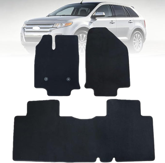 GXARTS Custom Fit Velour Floor Mats Compatible with Ford Edge Limited SEL SE Sport 2007-2013 | 4-Piece Full Set, Waterproof All-Weather Protection, with Anti-Slip Buckle, Black Carpet Floor Liners