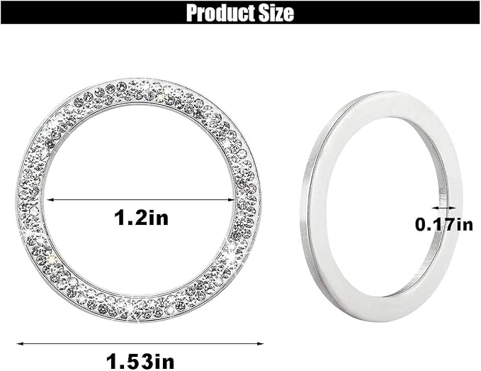 Car Bling Crystal Rhinestone Engine Start Decoration Ring, Start Button Cover Sticker Key Ignition & Knob Decoration, Bling Car Interior Accessories for Women (White)