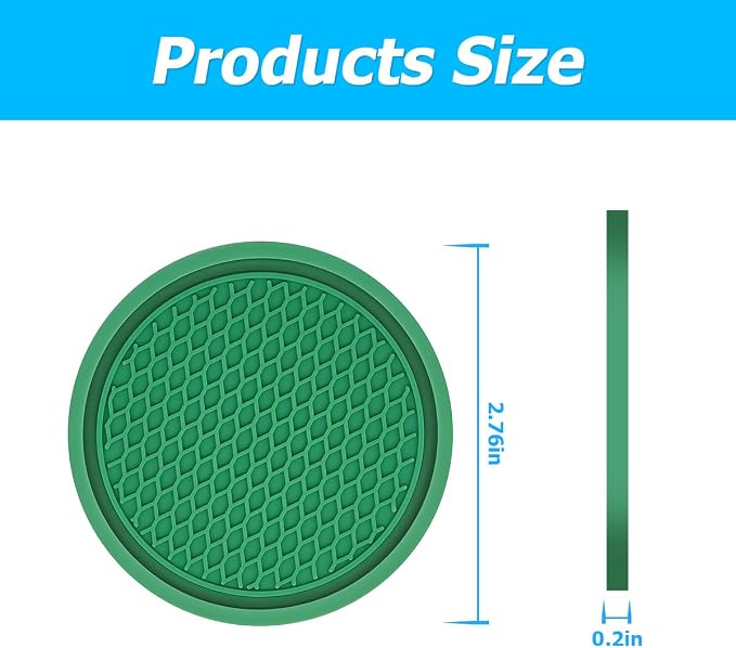 4 Pack Car Cup Holder Coaster, 2.75 Inch Diameter Non-Slip Universal Insert Coaster, Durable, Suitable for Most Car Interior, Car Accessory for Women and Men (Dark Green)