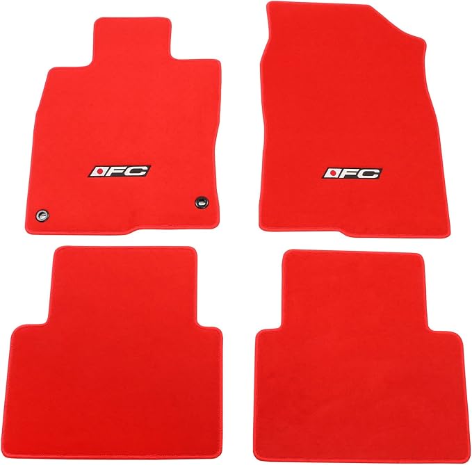 Fit 2016-2021 Honda Civic Floor Mats OEM Fitment Style Red with FC Logo | IKON MOTORSPORTS, Front & Rear Floor Mats Carpet With FC Logo 4PCS, 2017 2018 2019 2020