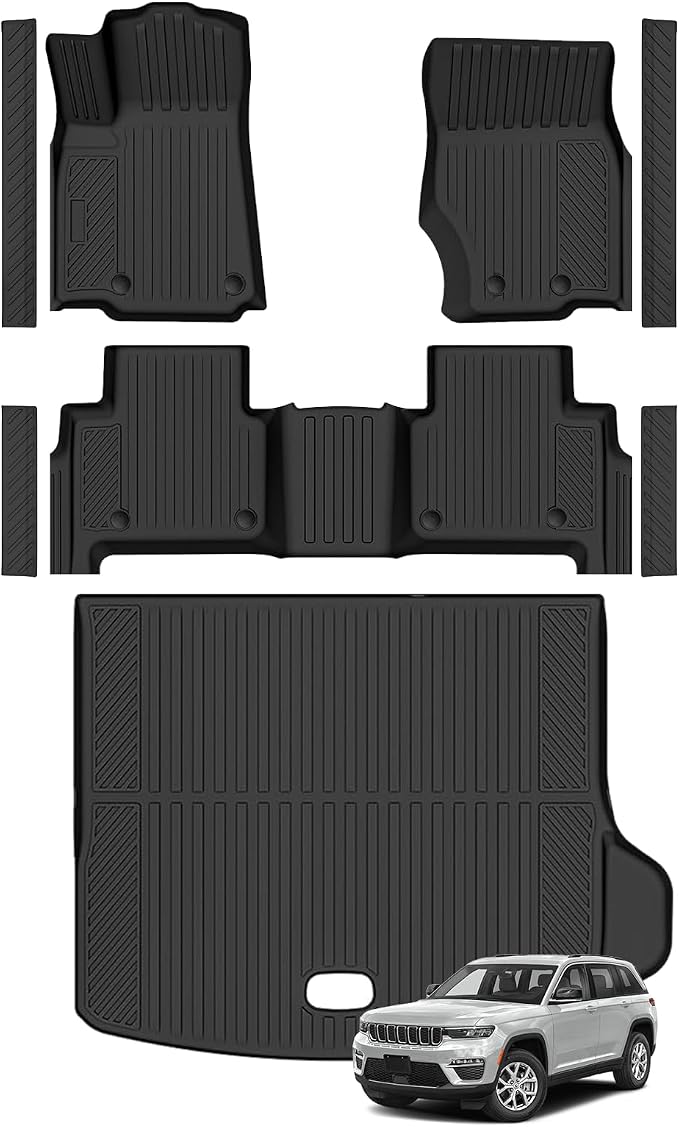 Custom Fit Floor Mats for Jeep Grand Cherokee (Include 4xe Not WK or L) 2022-2026, All Weather TPE Floor Liners with Trunk Mat & Door Sill Guard, Odorless Full Set Interior Accessories