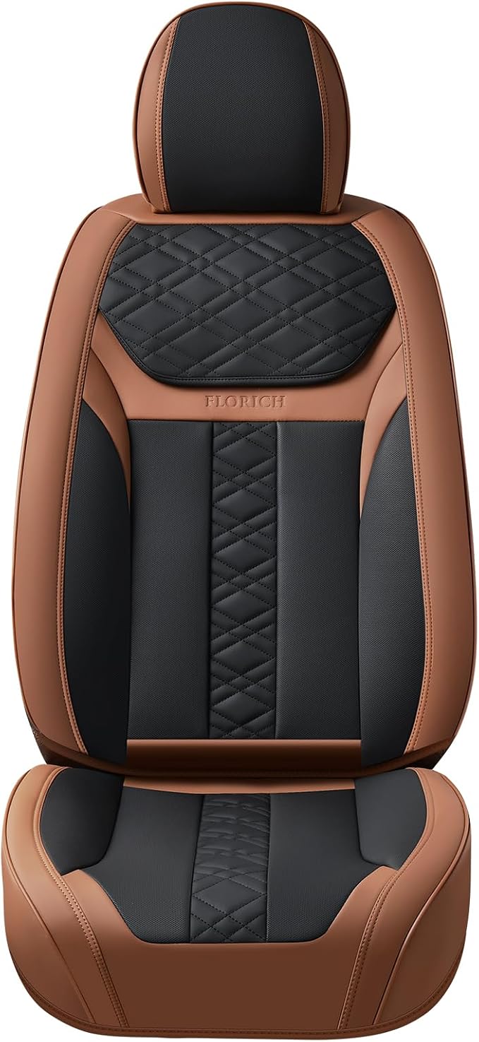 FLORICH Seat Covers, Front Seat Covers 2 PCs, Automotive Seat Cover for Cars, Luxury Leather Universal Seat Cover Accessories Fit for Most Cars SUV Truck Sedans(Brown)