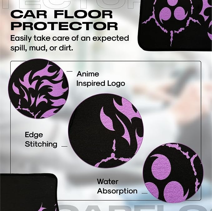 Anime Car Carpet Mat Set of 2 Front, Black Cursedm Design Automotive Accessories Interior All Weather Floor Mats Decor with Non Slip Black Anti Skid Backing