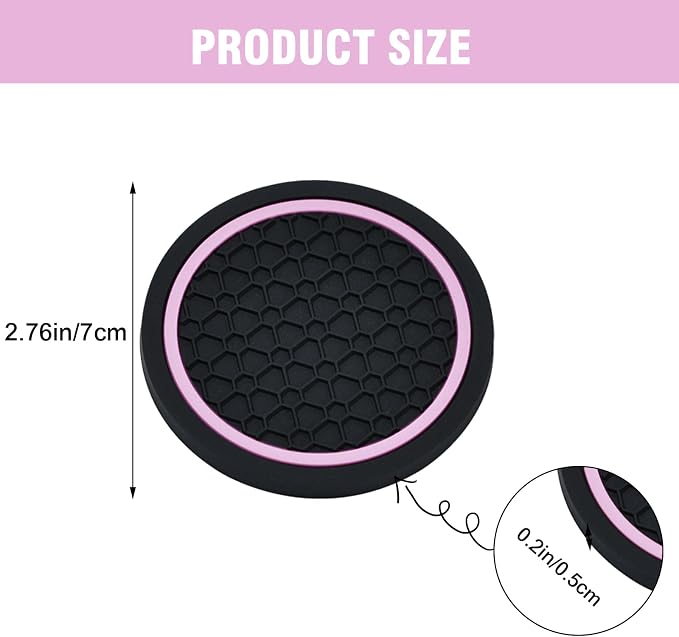 4PCS Car Cup Holder Coasters, 2.75 Inch Non-Slip Insert Water Bottle Holder Pads, Dustproof Automotive Interior Accessories Mat, Universal for Vehicles, Trucks, RVs and More (Pink)