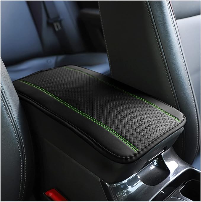 8sanlione Car Armrest Storage Box Mat, Fiber Leather Car Center Console Cover, Car Armrest Seat Box Cover Accessories Interior Protection for Most Vehicle, SUV, Truck, Car (Black/Green)