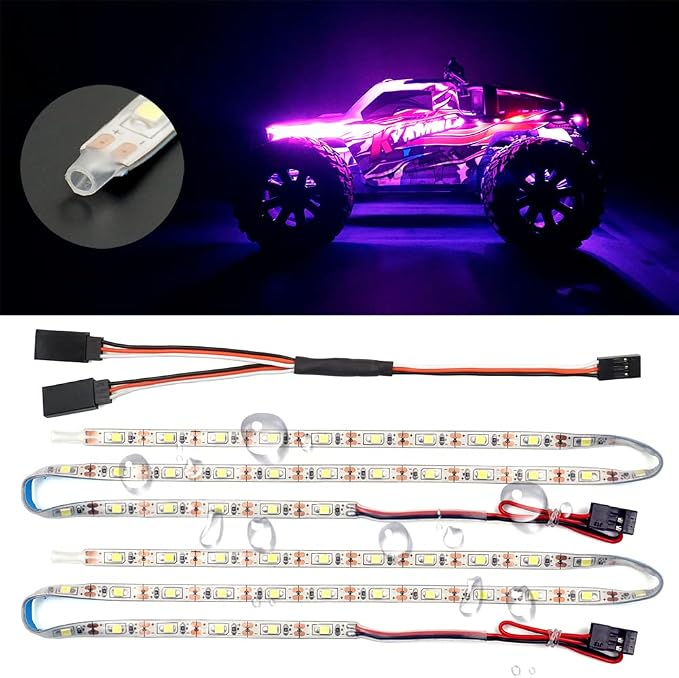 Waterproof LED Light Strips for RC Cars Trucks Airplanes Boats Drones Fixed Wing AR Wing Model Underglow Light (Pink)
