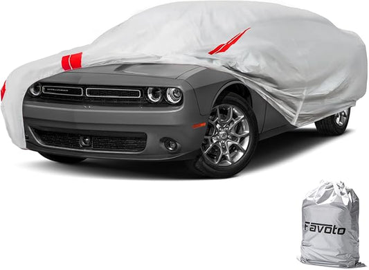Favoto Car Cover Waterproof Custom Fit for Dodge Challenger (2008-2023) | Windproof Heavy Duty Car Cover for Automobiles Outdoor with Reflective Strips All Weather Rain Dust Snow UV Protection