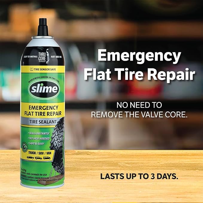 Slime 60187 Flat Tire Puncture Repair Sealant, Emergency Repair for Highway Vehicles, Suitable for Cars/Trailers, Non-Toxic, eco-Friendly, 18oz