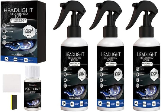 Car Headlight Restoration Kit - 2026 Upgraded Automotive Headlight Cleaner and Restorer Kit for Foggy Yellowing Oxidation, Refurbishing Fluid Restores Clarity & Brightness for All Vehicle Types (3PCS)