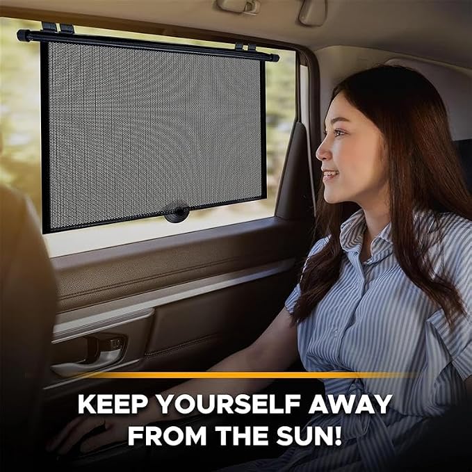 EcoNour Car Window Covers for Baby (2 Pack) | Retractable Car Window Shades for Protecting Kids, Passengers & Pets from Harmful Sun Rays | Window Sun Shade for Trucks, SUVs | (22”x24”)