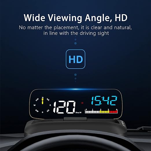 wiiyii Car HUD C5, Head-Up Display, OBDII & GPS Scanner, Vehicle Speed, Fuel Consumption, Clear Fault Code, Compatible with All Cars