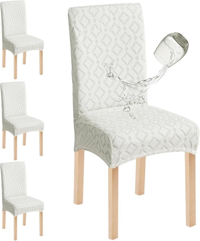 Genina Waterproof Chair Covers for Dining Room Set of 4, Removable Washable Chair Slipcover Protectors, Ivory White