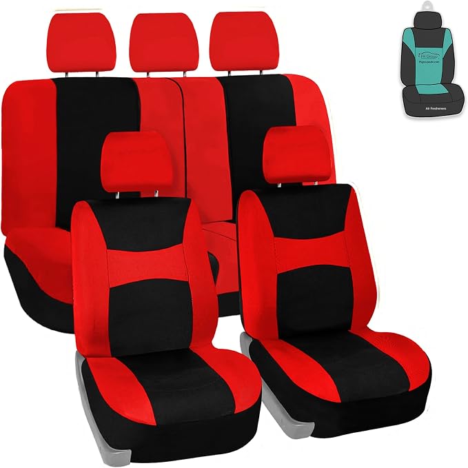 FH Group Universal Car Seat Covers Full Set for SUV Truck Sedan Vans | Waterproof All-Purpose Cloth Seat Cover Set Airbag Compatible Washable Split Bench Protector Interior Upgrade - Red